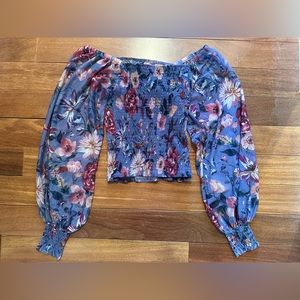 Anthropologie Smocked Purple Floral Top